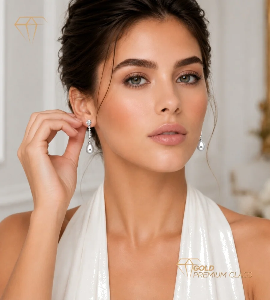 Pendientes Perla Blanca Oro 18k — vista 4
