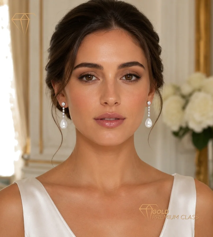 Pendientes Perla Blanca Oro 18k — vista 5