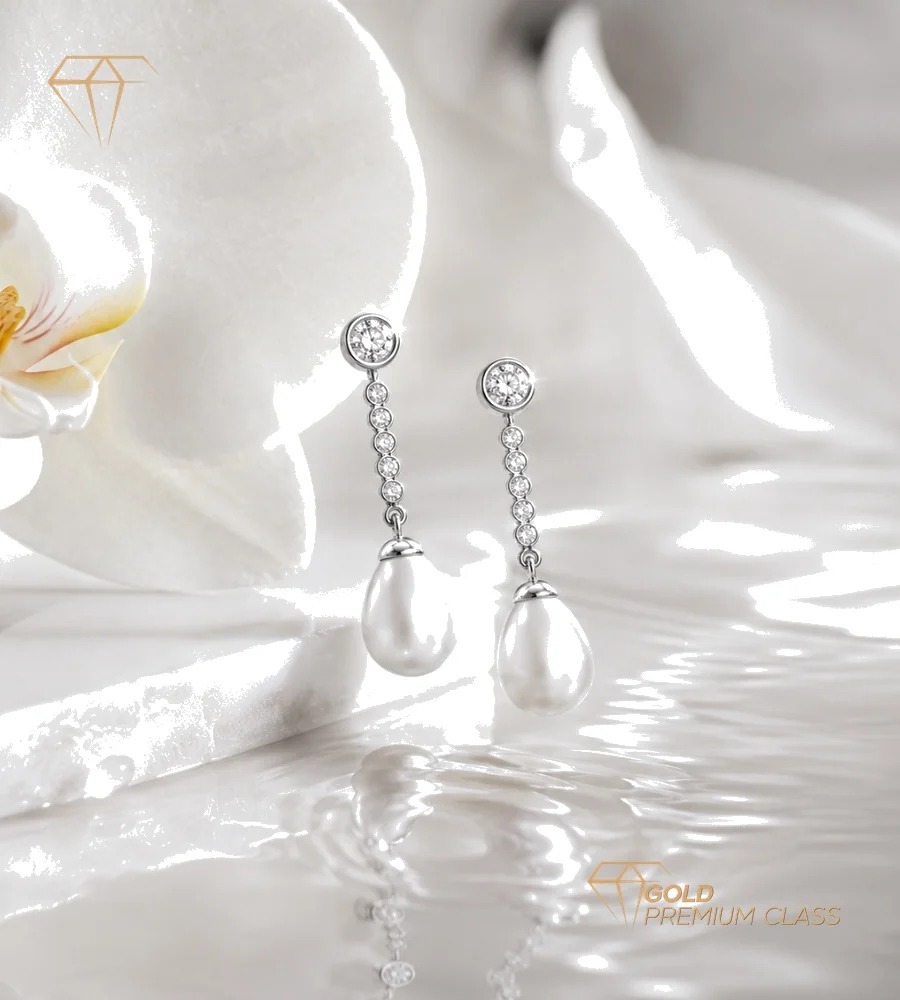 Pendientes Perla Blanca Oro 18k — vista 6