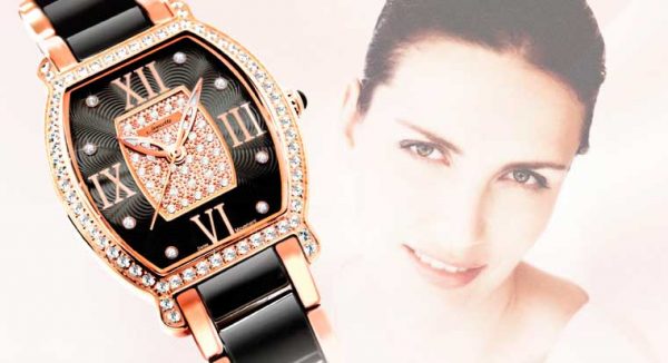 Reloj Esencia — Cerámica negra y acero acabado oro rosa con circonitas — Vista 4